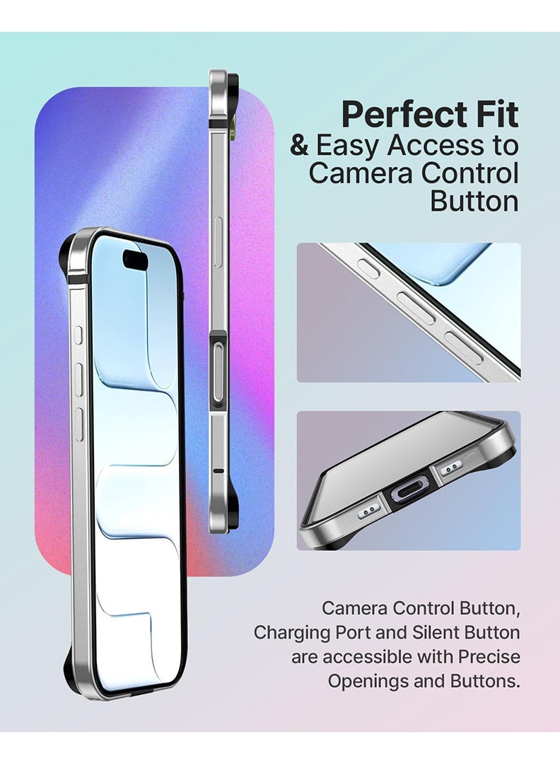 Theodor iPhone 17 Air Aluminum Frame Metal Bumper Frame Slim Hard Case Cover, Metal Frame Armor with Soft Inner Bumper, Raised Edge Protection for iPhone 17 Air 6.5", Natural Grey - Image 2